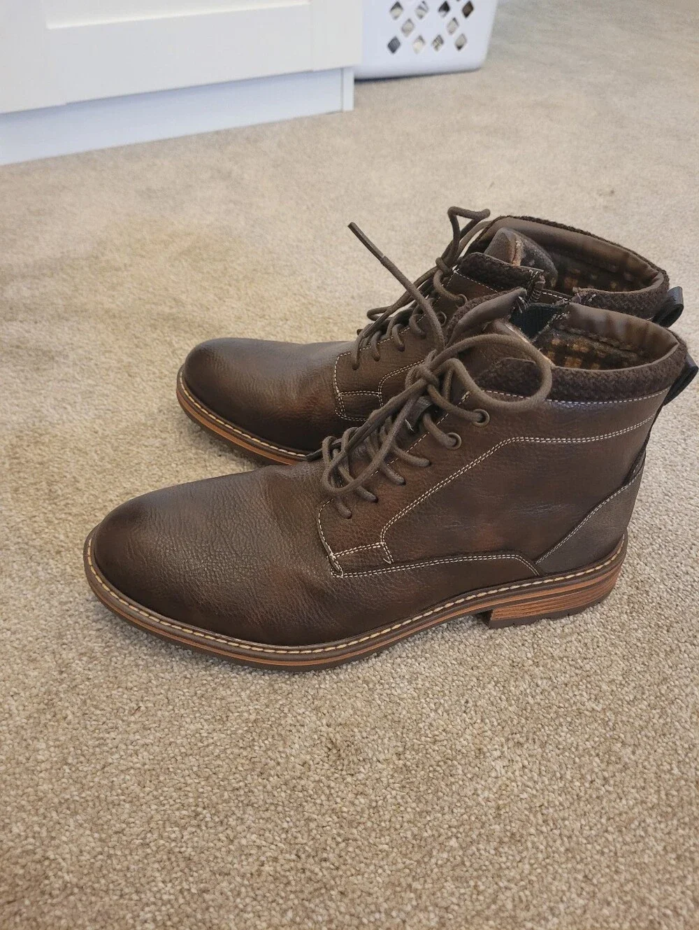 NEW Perry Ellis Portfolio Mens Sebastian Lace Up Side Zip Brown Leather Boots 9